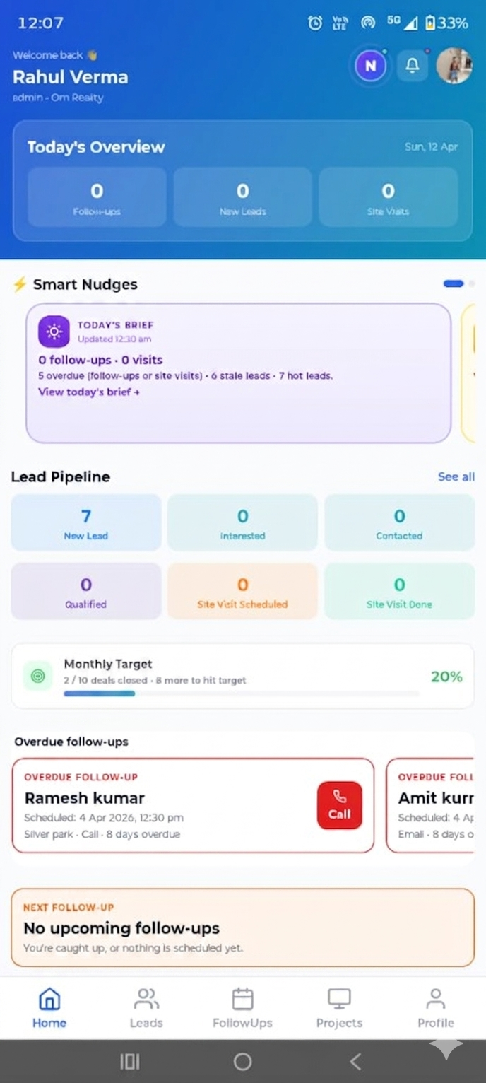 Neun Flow app dashboard: leads, follow-ups, and pipeline